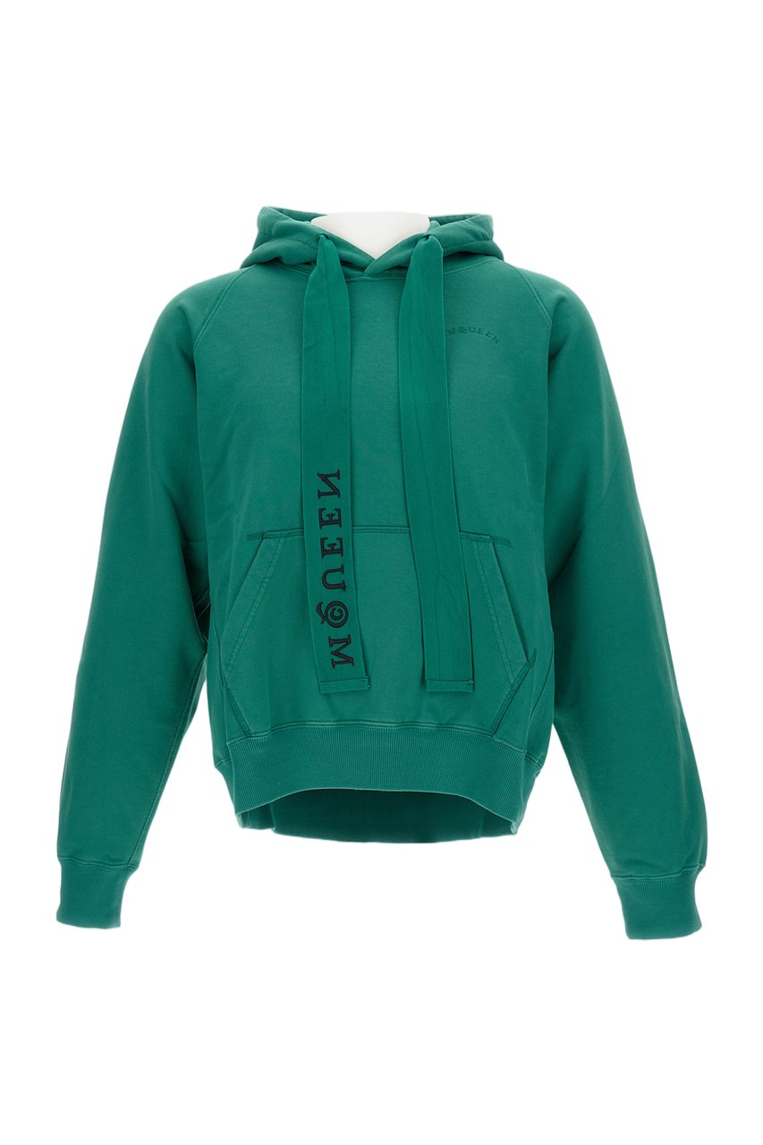Alexander McQueen Regular Fit Hoodie With Wide Drawstring And Front Pocket Groen