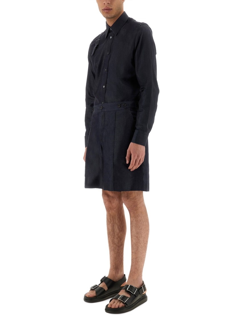 Alexander McQueen Tailored Mid-Thigh Denim Shorts With Clean Finish Blauw