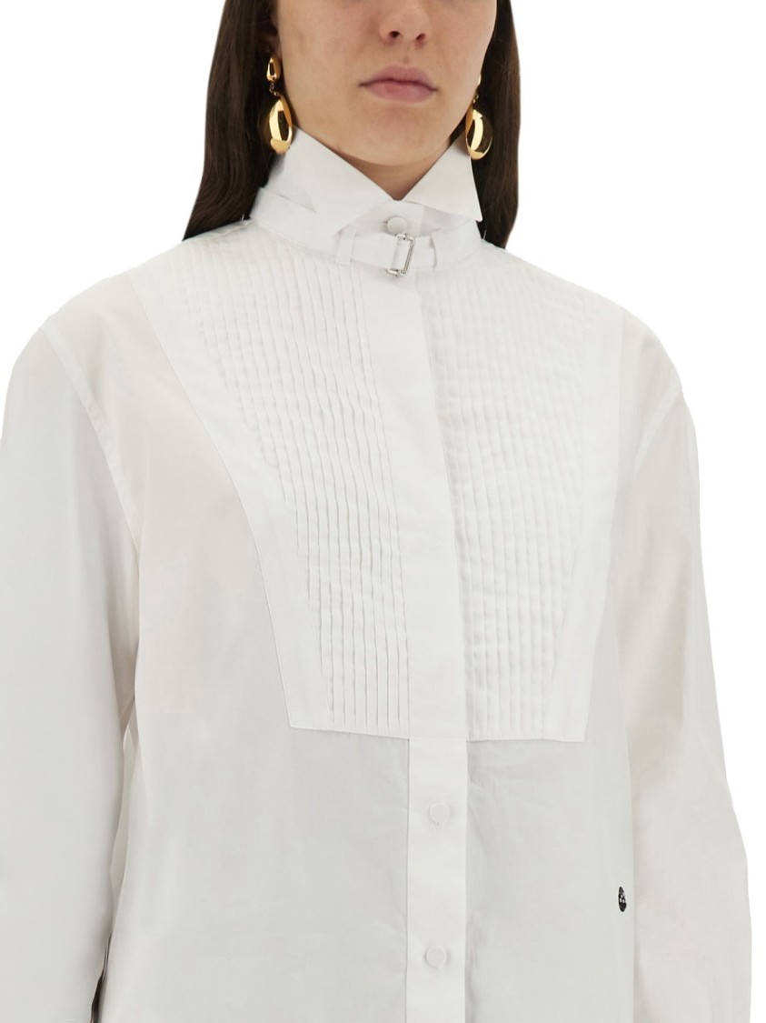 Alexander McQueen Structured White Tuxedo Shirt With Pleated Front Panel Wit