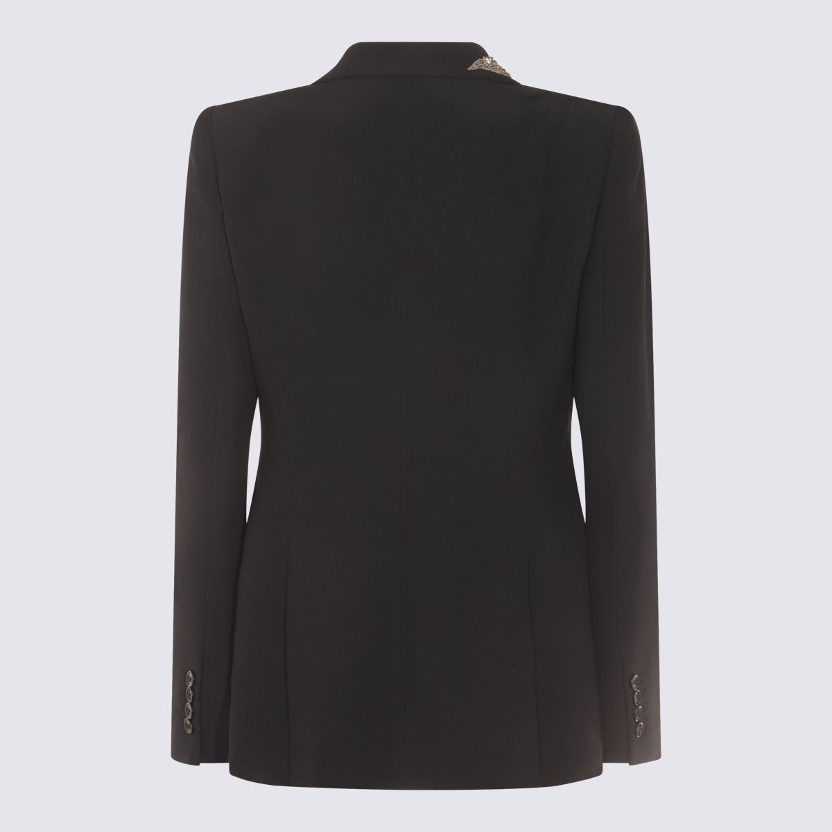 Alexander McQueen Tailored Black Jacket with Floral Embellishments Zwart