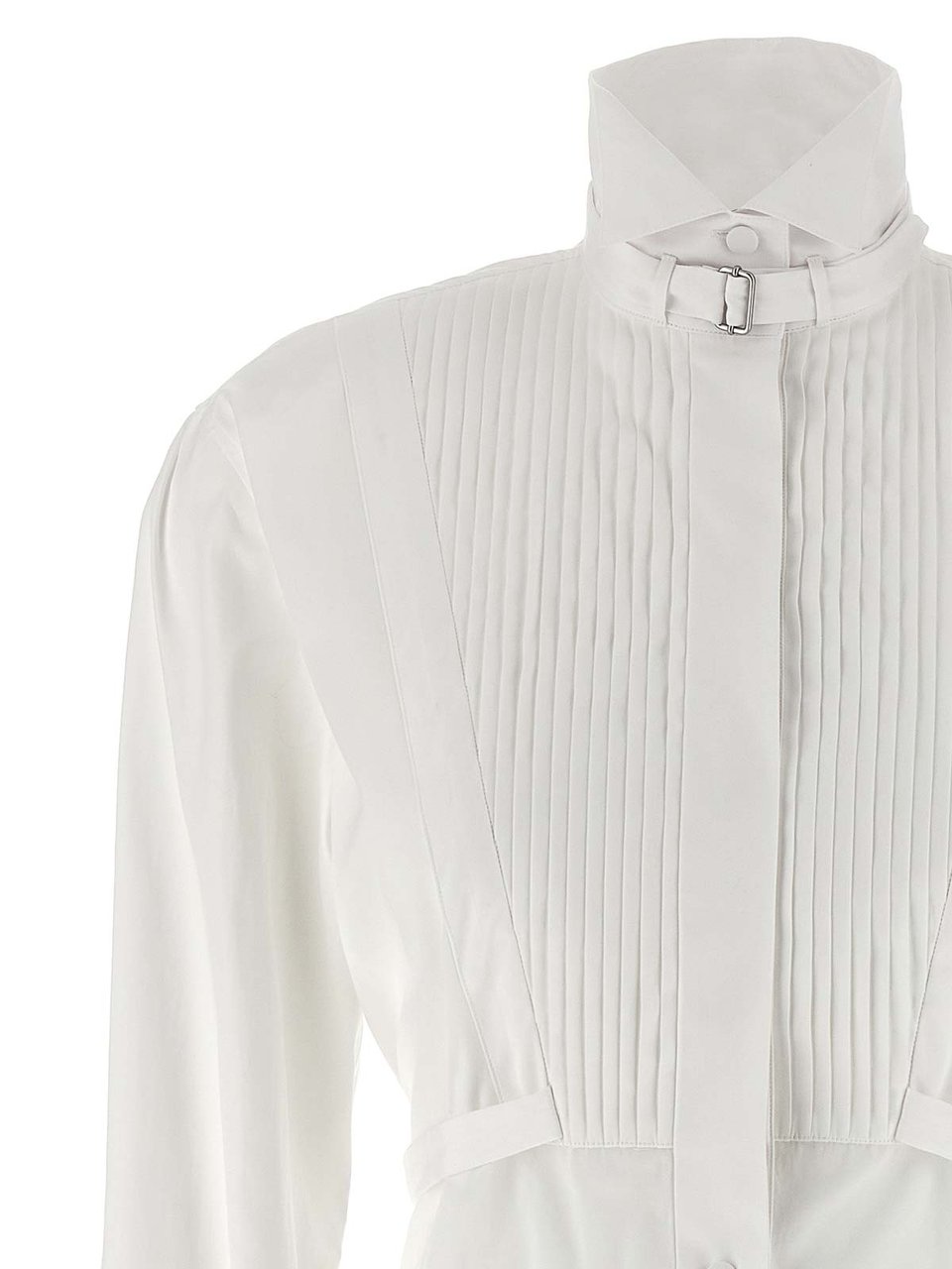 Alexander McQueen Structured High-Collar Dress With Pleated Bodice Wit