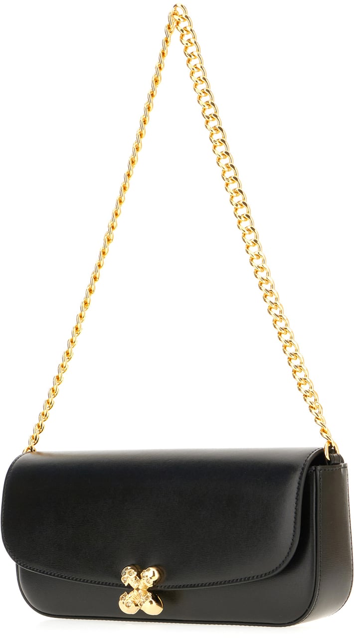 Alexander McQueen Alexander McQueen Black leather small Skull Flower shoulder bag Zwart