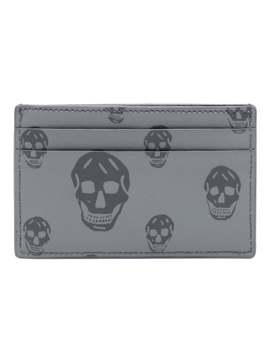 Alexander McQueen Dark Skull Motif Repeating Leather Wallet Grijs