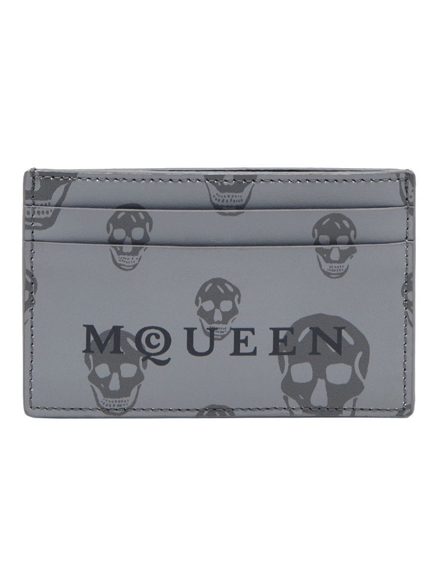 Alexander McQueen Dark Skull Motif Repeating Leather Wallet Grijs