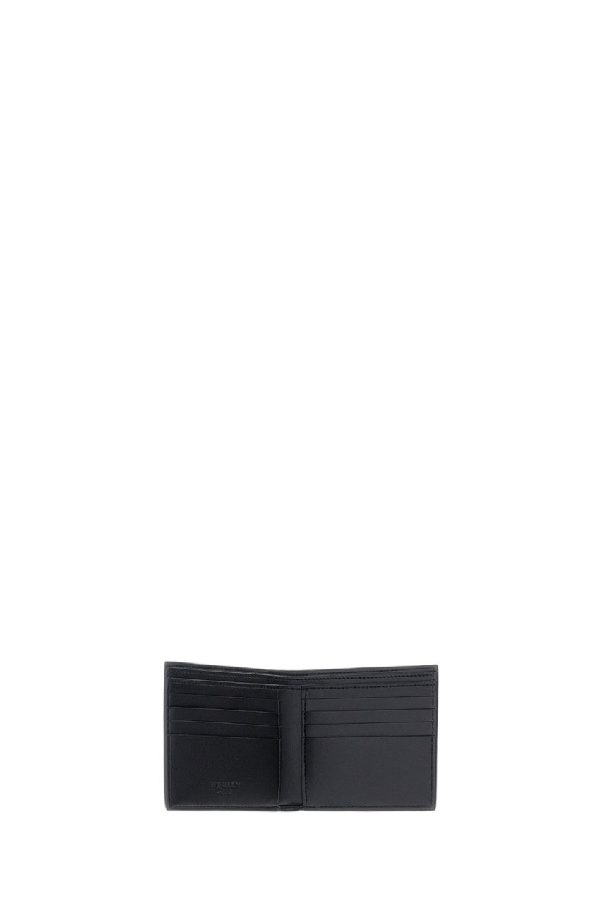 Alexander McQueen Bi-Fold Wallet In Smooth Leather With Iconic Logo Detail Zwart