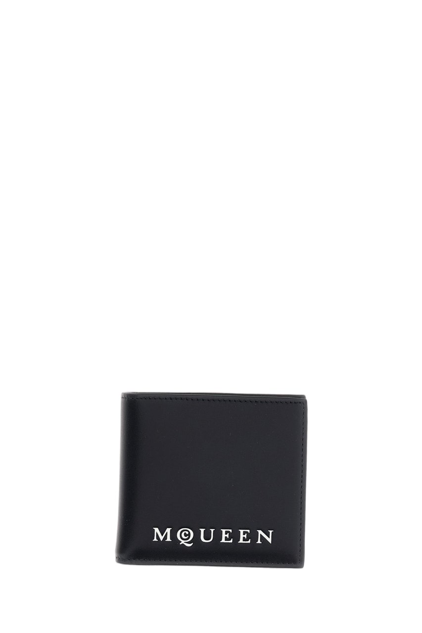 Alexander McQueen Bi-Fold Wallet In Smooth Leather With Iconic Logo Detail Zwart
