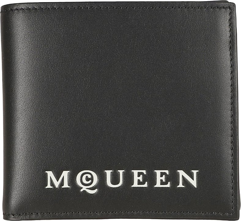 Alexander McQueen Sophisticated Black Calf Leather Wallet Zwart