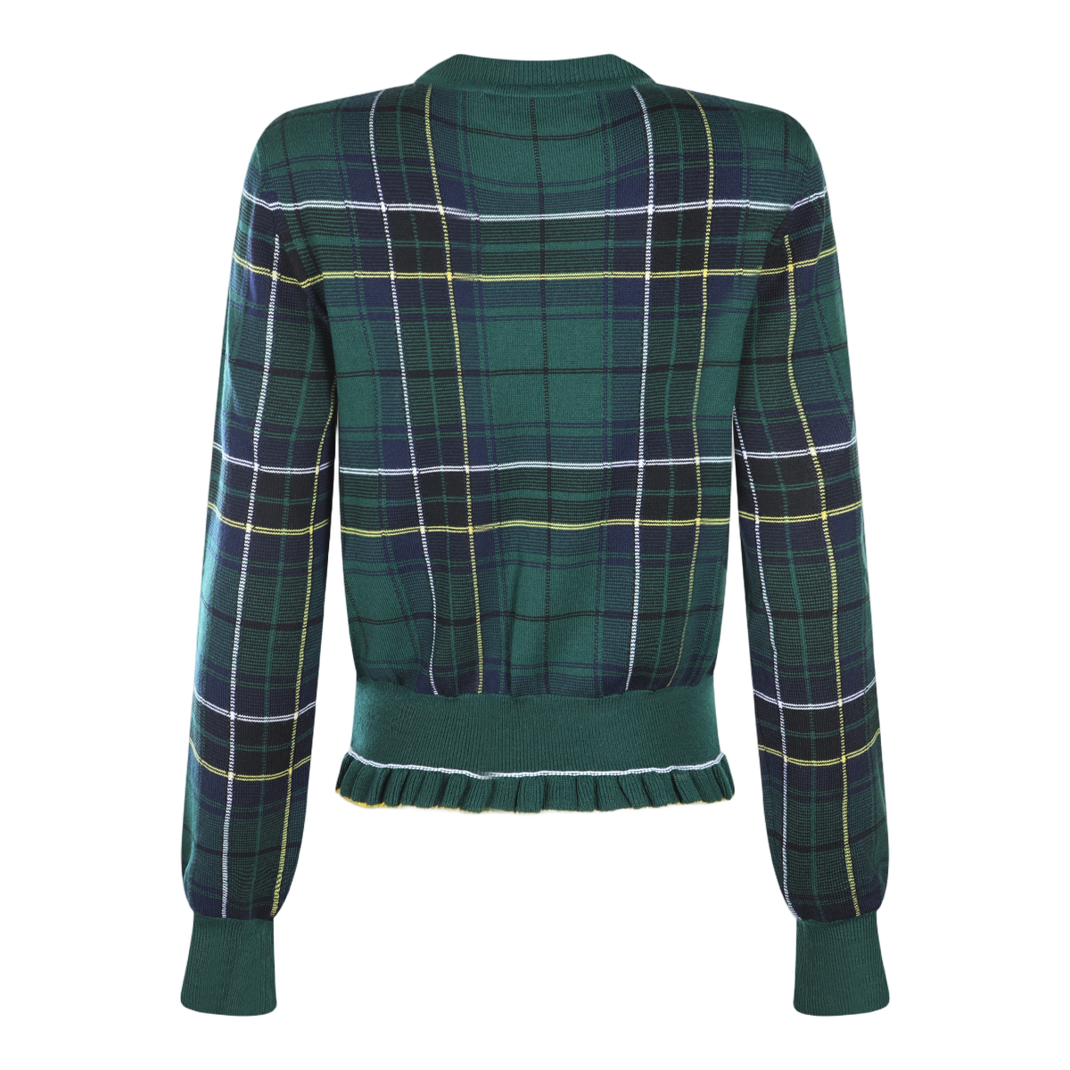 Alexander McQueen Plaid Knit Sweater with Ruffled Hem Zwart