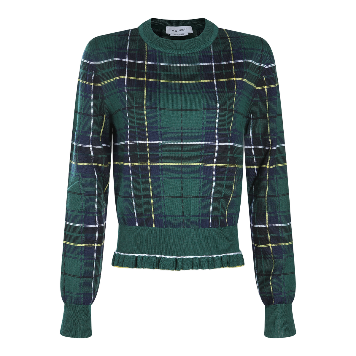 Alexander McQueen Plaid Knit Sweater with Ruffled Hem Zwart
