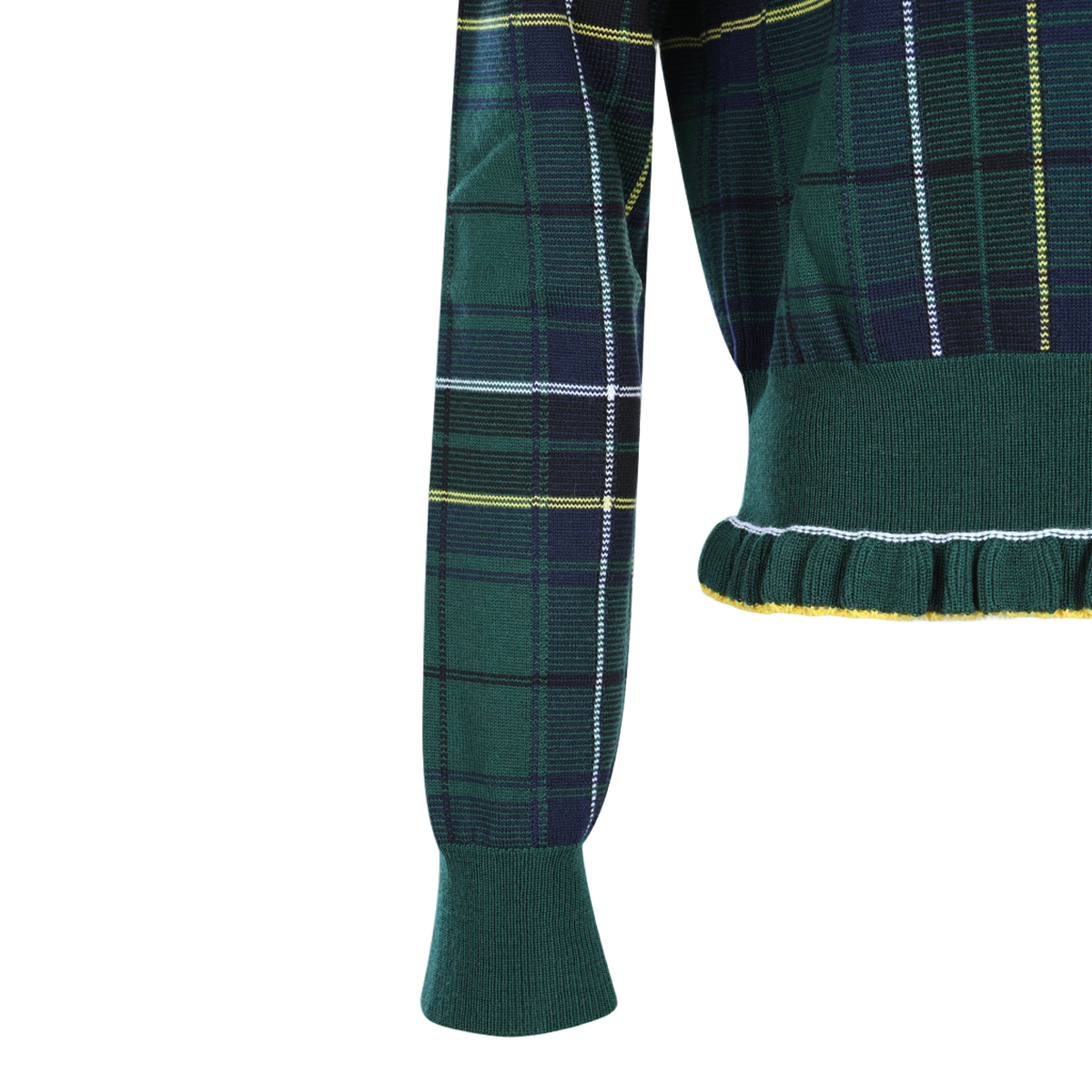 Alexander McQueen Plaid Knit Sweater with Ruffled Hem Zwart