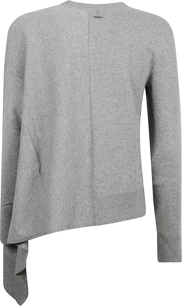 Alexander McQueen Asymmetric Hem Grey Cashmere Sweater With Ribbed Cuffs Grijs