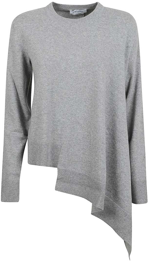 Alexander McQueen Asymmetric Hem Grey Cashmere Sweater With Ribbed Cuffs Grijs