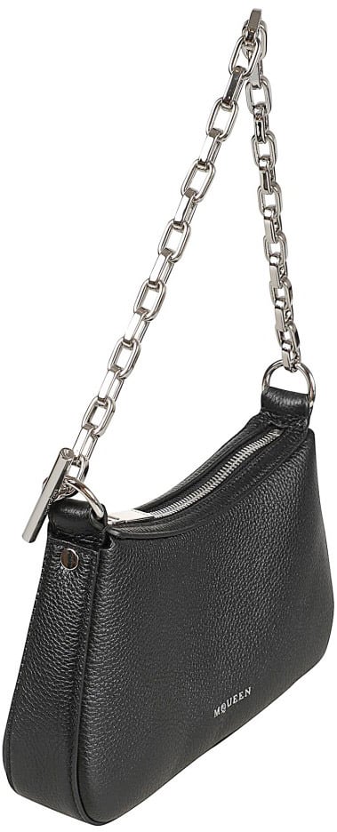 Alexander McQueen Rectangular Textured Leather Bag With Chain Strap Zwart