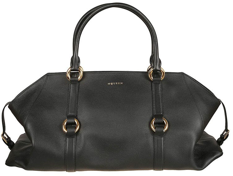 Alexander McQueen Farringdon Maxi Bag In Soft Black Calfskin Grijs