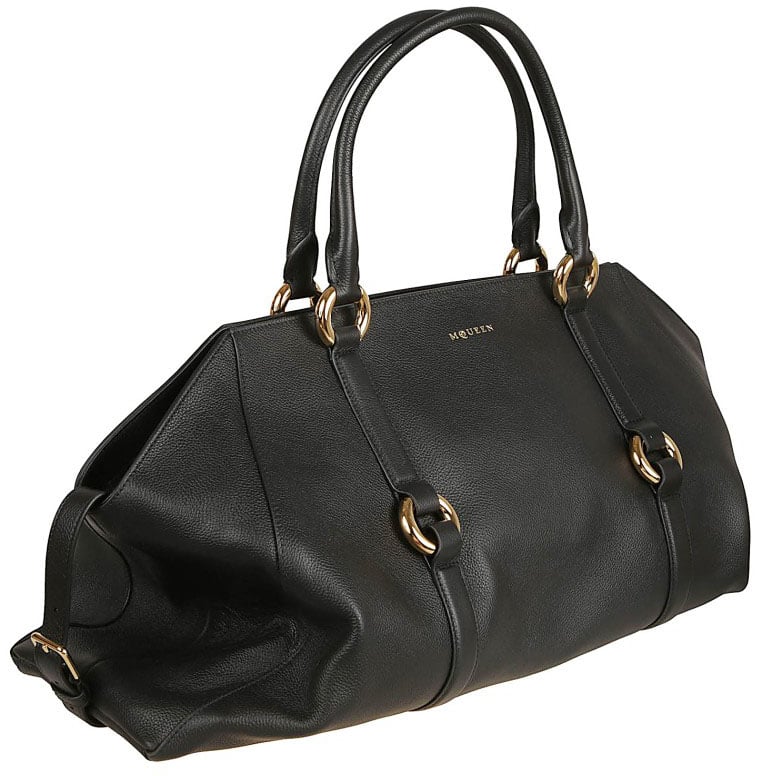 Alexander McQueen Farringdon Maxi Bag In Soft Black Calfskin Grijs