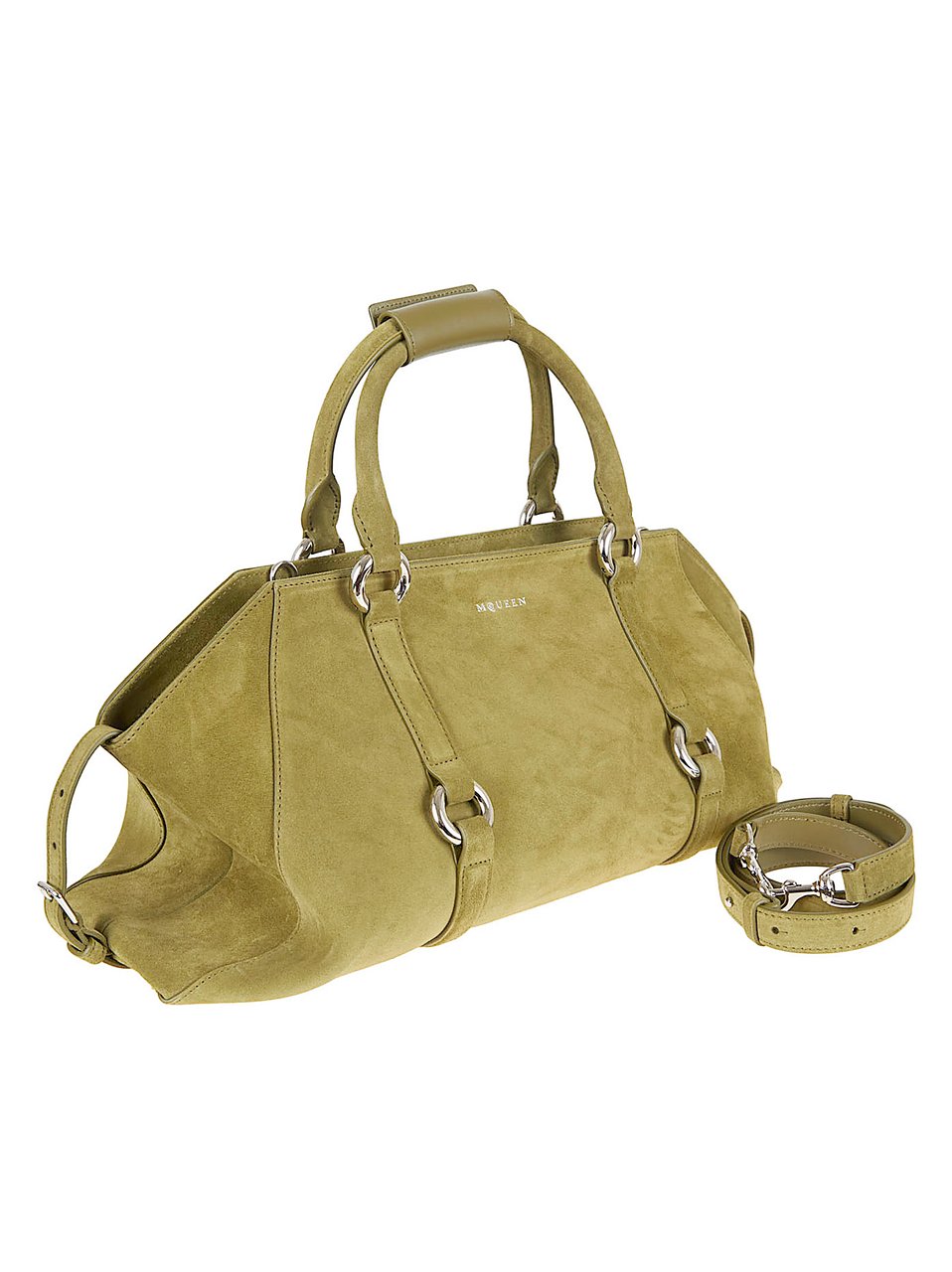 Alexander McQueen Elongated Suede Handbag with Adjustable Side Straps Groen