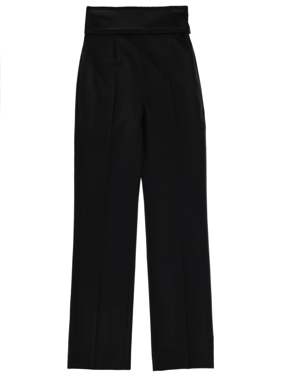 Alexander McQueen High Waisted Structured Waistband Wool Trousers Zwart