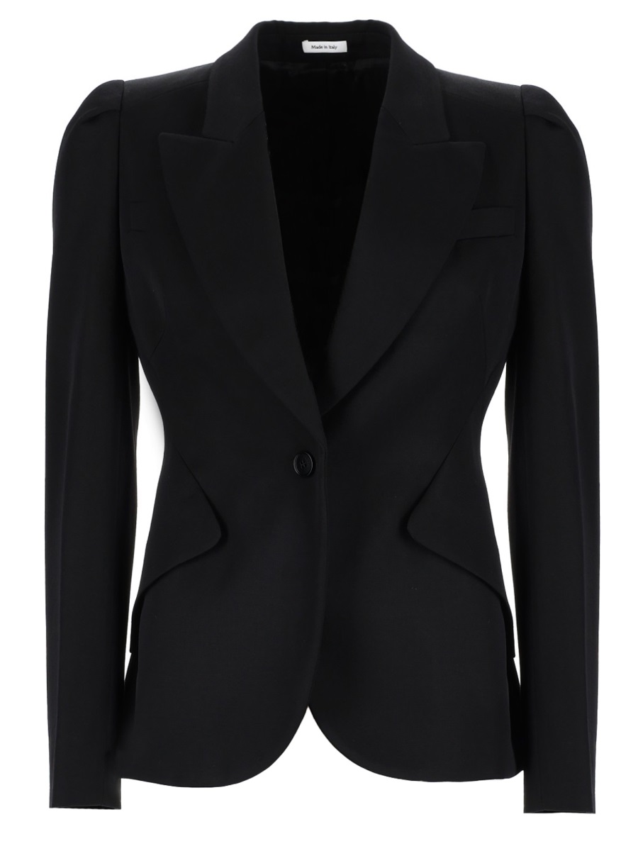 Alexander McQueen Neutrals Single Button Notched Lapel Wool Blazer Zwart