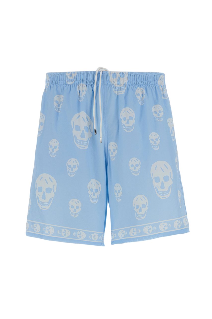 Alexander McQueen Signature Iconic Skull Swim Shorts with Elasticated Waistband Blauw