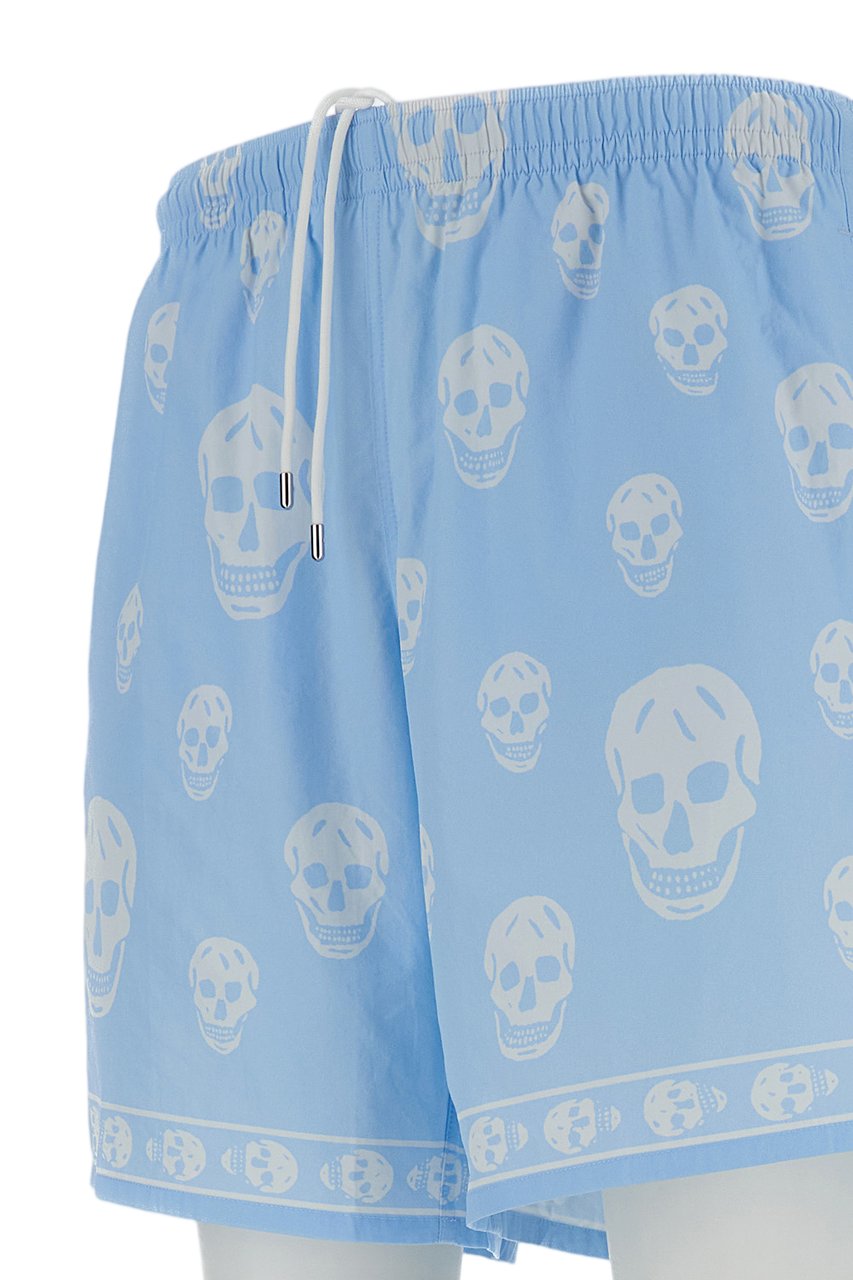 Alexander McQueen Signature Iconic Skull Swim Shorts with Elasticated Waistband Blauw