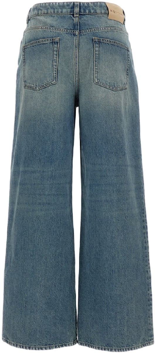 Alexander McQueen Wide Leg Cotton Faded Jeans Blauw