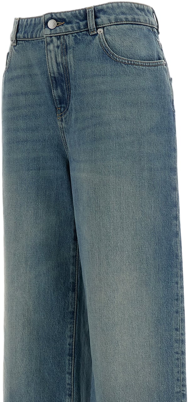 Alexander McQueen Wide Leg Cotton Faded Jeans Blauw