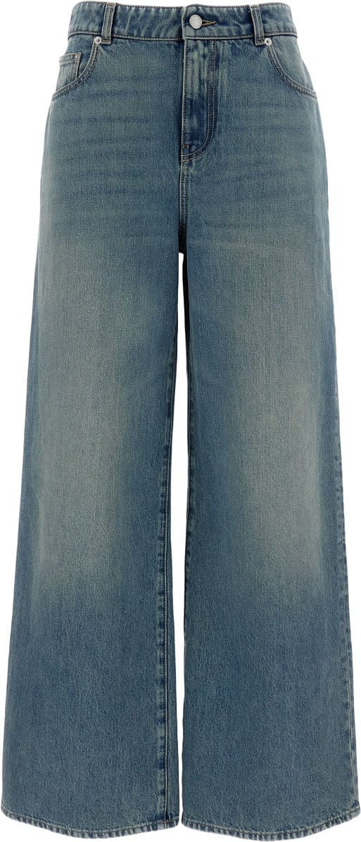 Alexander McQueen Wide Leg Cotton Faded Jeans Blauw
