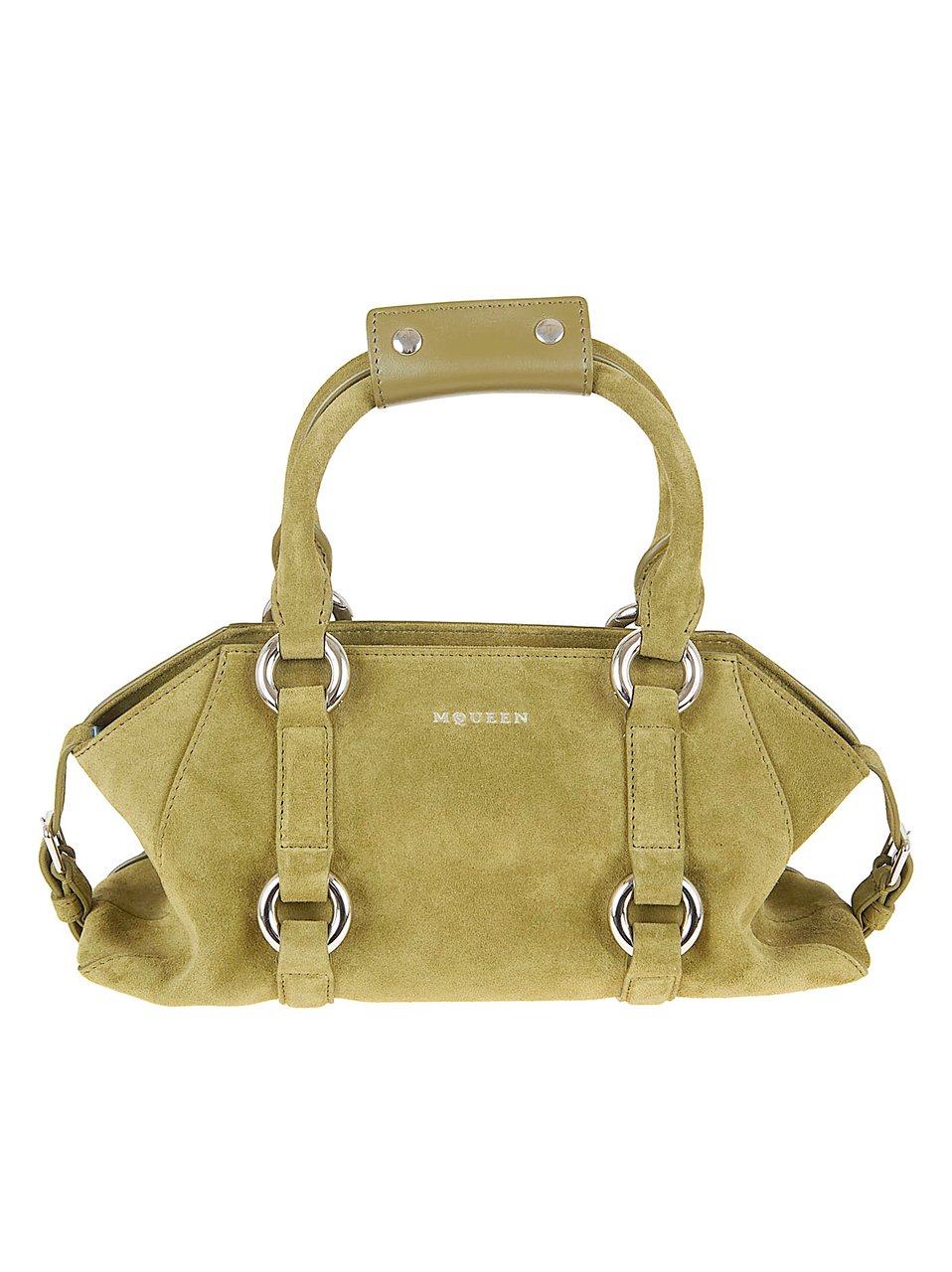 Alexander McQueen Elongated Green Suede Farringdon Shoulder Bag Groen
