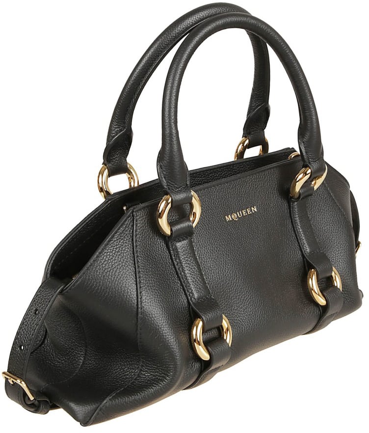 Alexander McQueen Elongated Black Full-Grain Calfskin Farringdon Bag Zwart