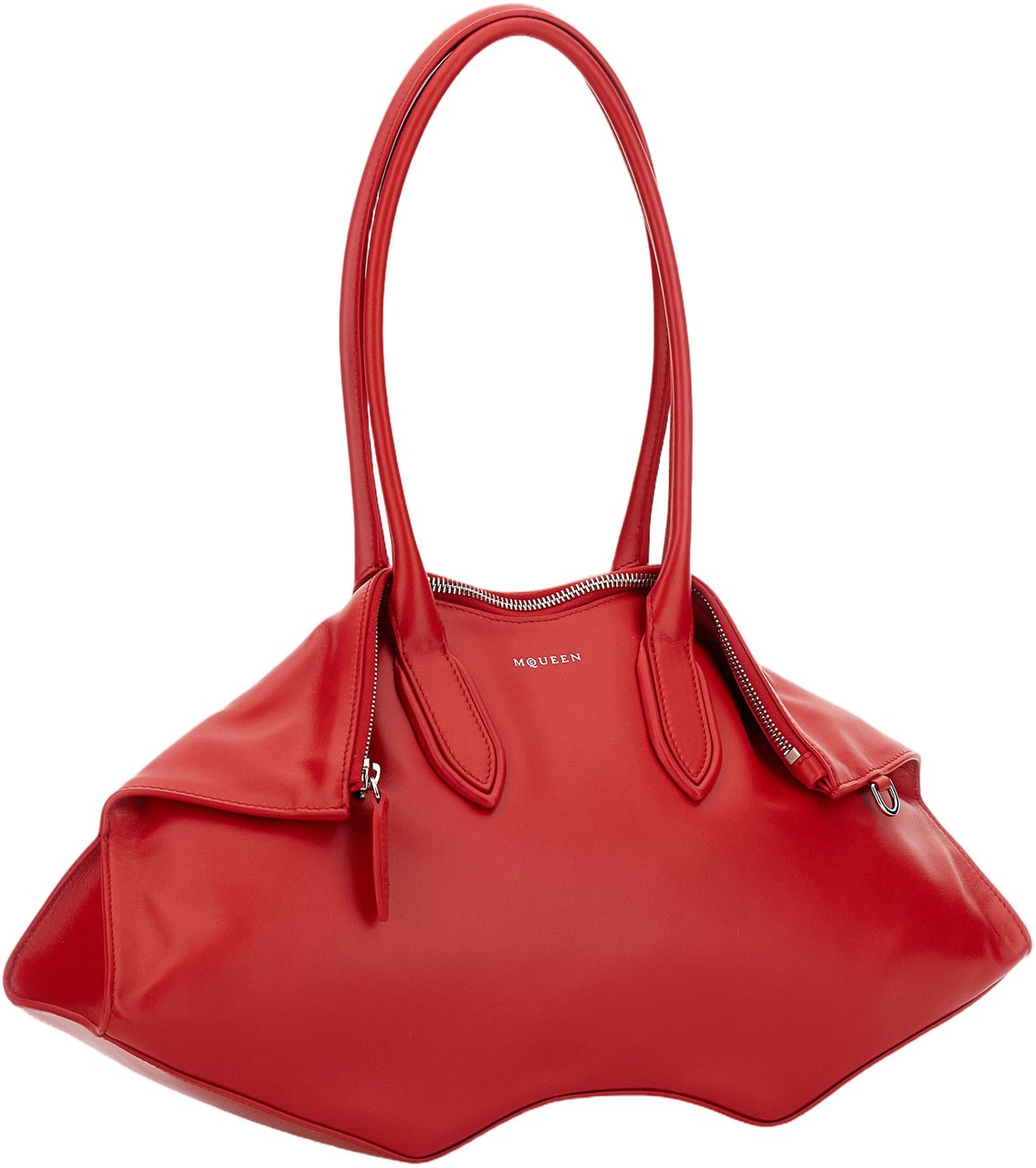Alexander McQueen Sculptural Leather Shoulder Bag with Tubular Handles Rood