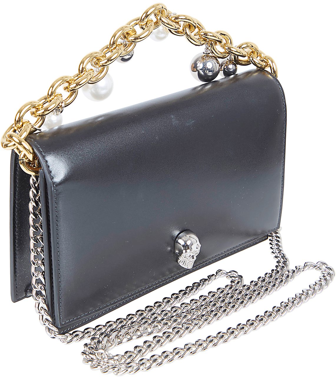 Alexander McQueen Structured Black Calfskin Handbag with Gold Zwart