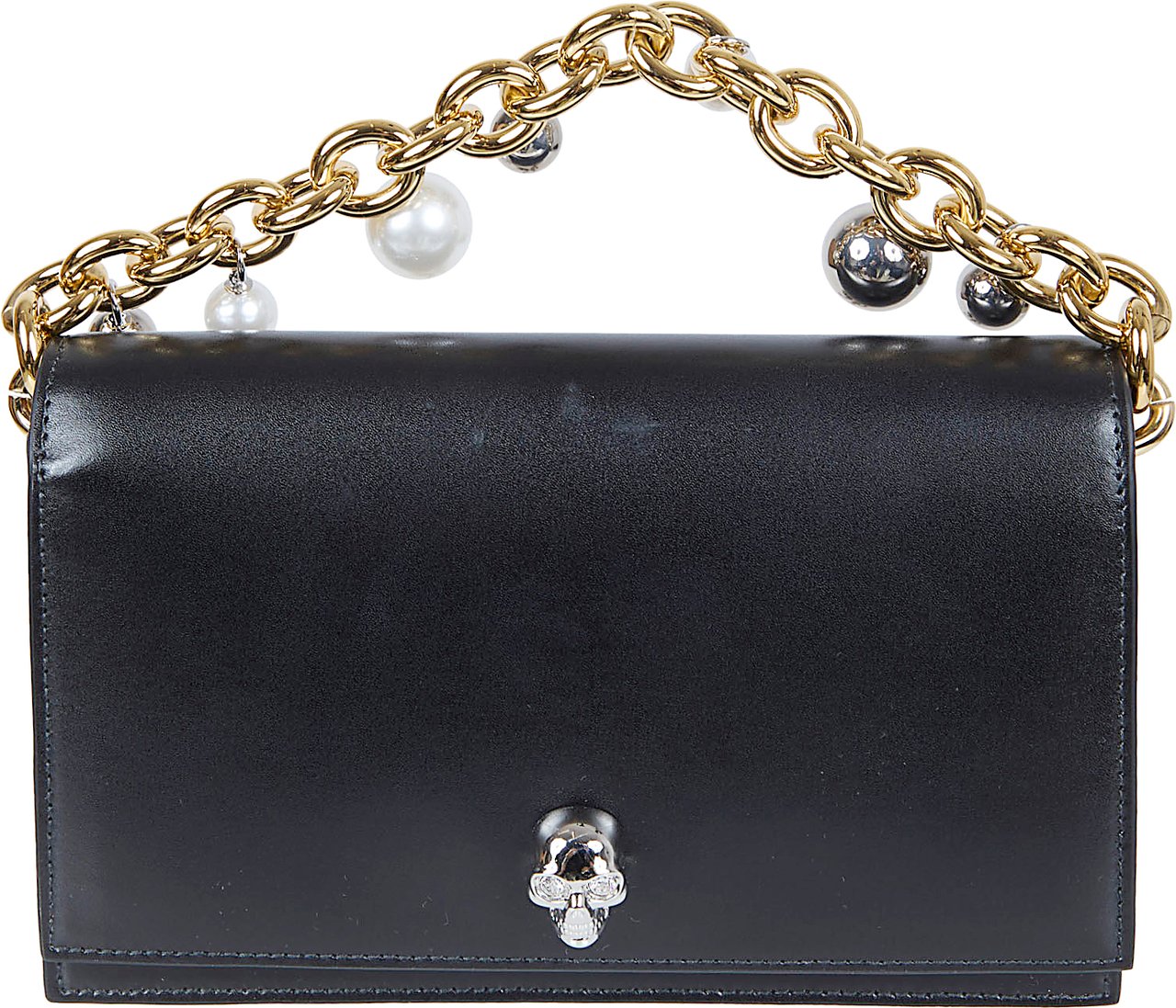 Alexander McQueen Structured Black Calfskin Handbag with Gold Zwart