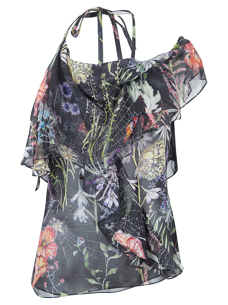 Alexander McQueen Asymmetric Floral Print Chiffon Blouse Grijs
