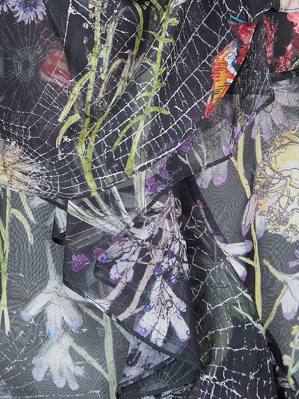 Alexander McQueen Asymmetric Floral Print Chiffon Blouse Grijs