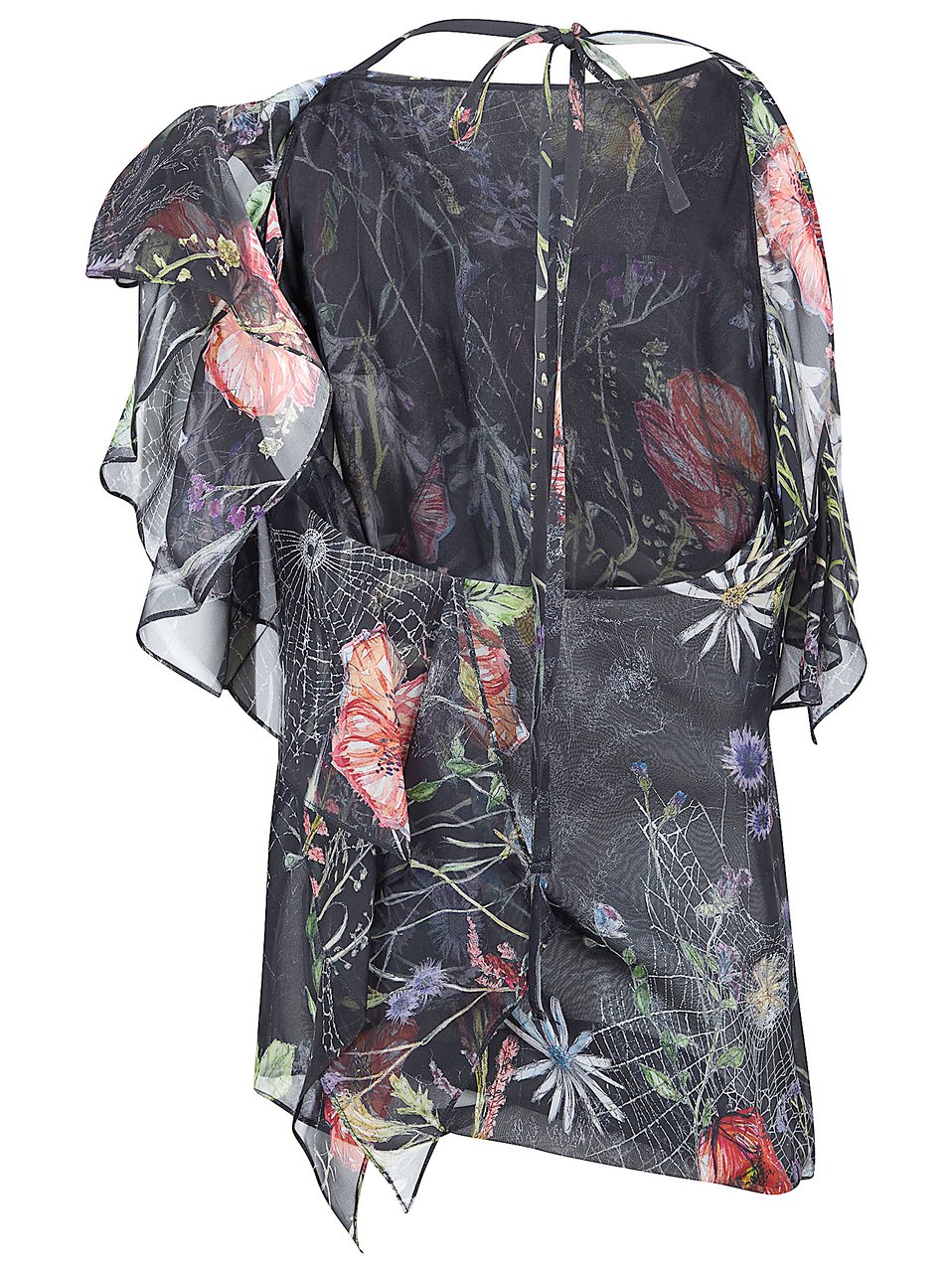 Alexander McQueen Asymmetric Floral Print Chiffon Blouse Grijs