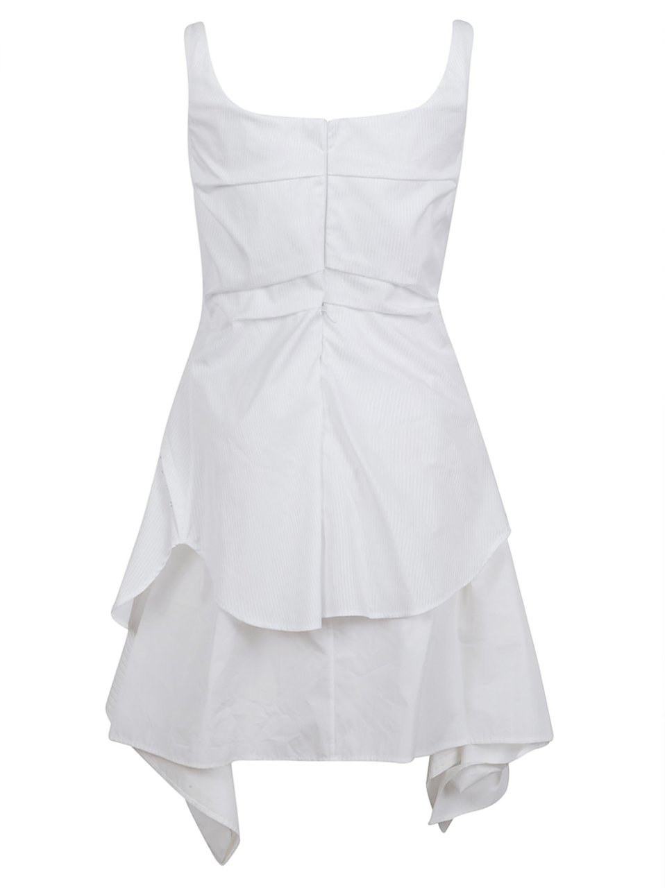 Alexander McQueen Asymmetrical Pleated Mini Dress in Striped Cotton Poplin Wit