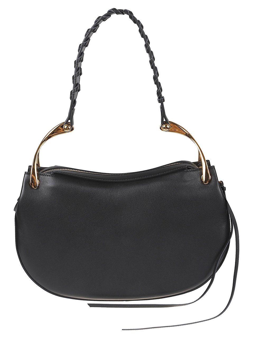 Alexander McQueen Black Calf Leather Wishbone Shoulder Bag Zwart