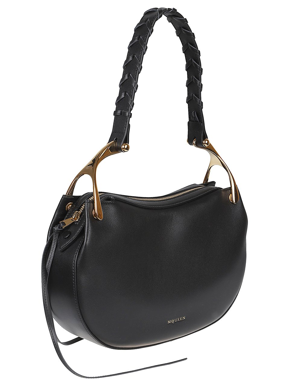 Alexander McQueen Black Calf Leather Wishbone Shoulder Bag Zwart