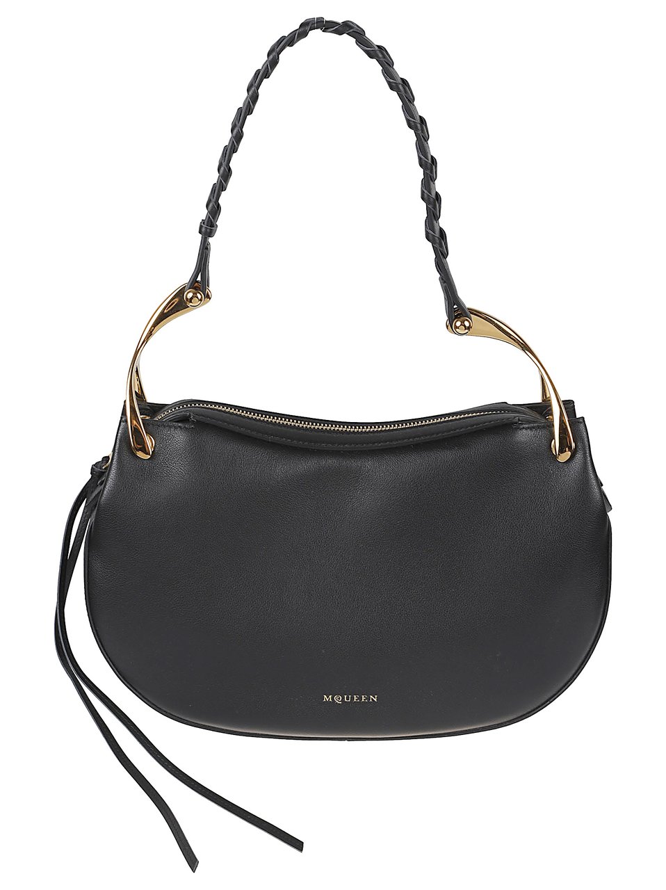 Alexander McQueen Black Calf Leather Wishbone Shoulder Bag Zwart