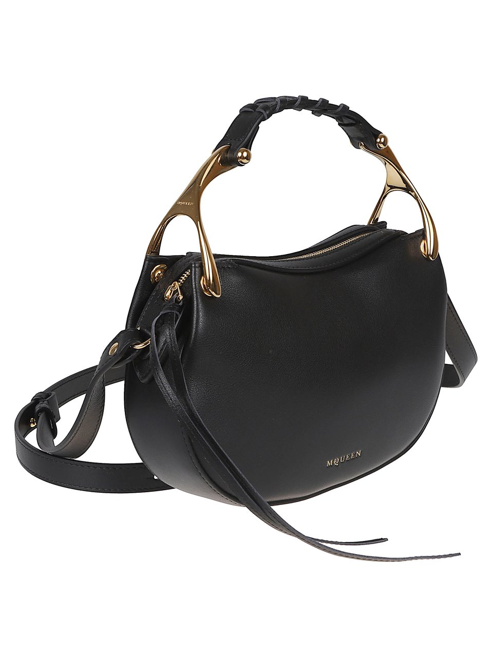 Alexander McQueen Black Calf Leather Wishbone Mini Bag Zwart