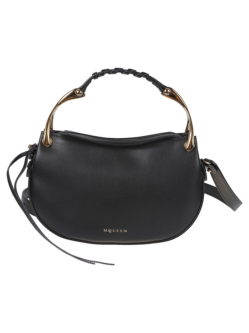 Alexander McQueen Black Calf Leather Wishbone Mini Bag Zwart