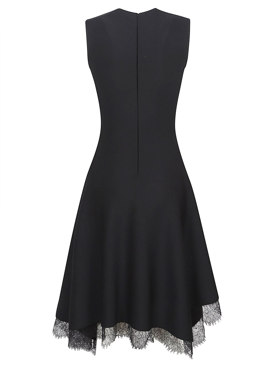 Alexander McQueen Black Wool-Blend Lace Handkerchief Dress Zwart