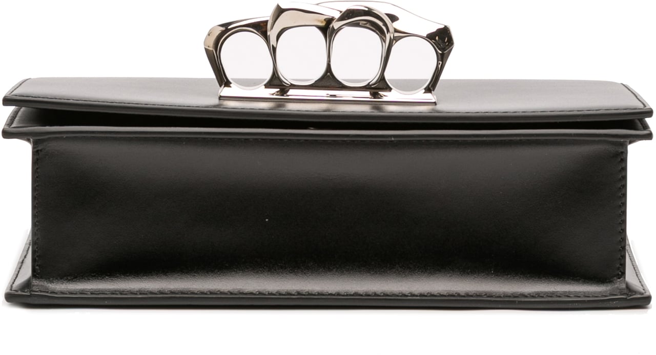 Alexander McQueen Mini Leather Sculptural Four Ring Crossbody Zwart