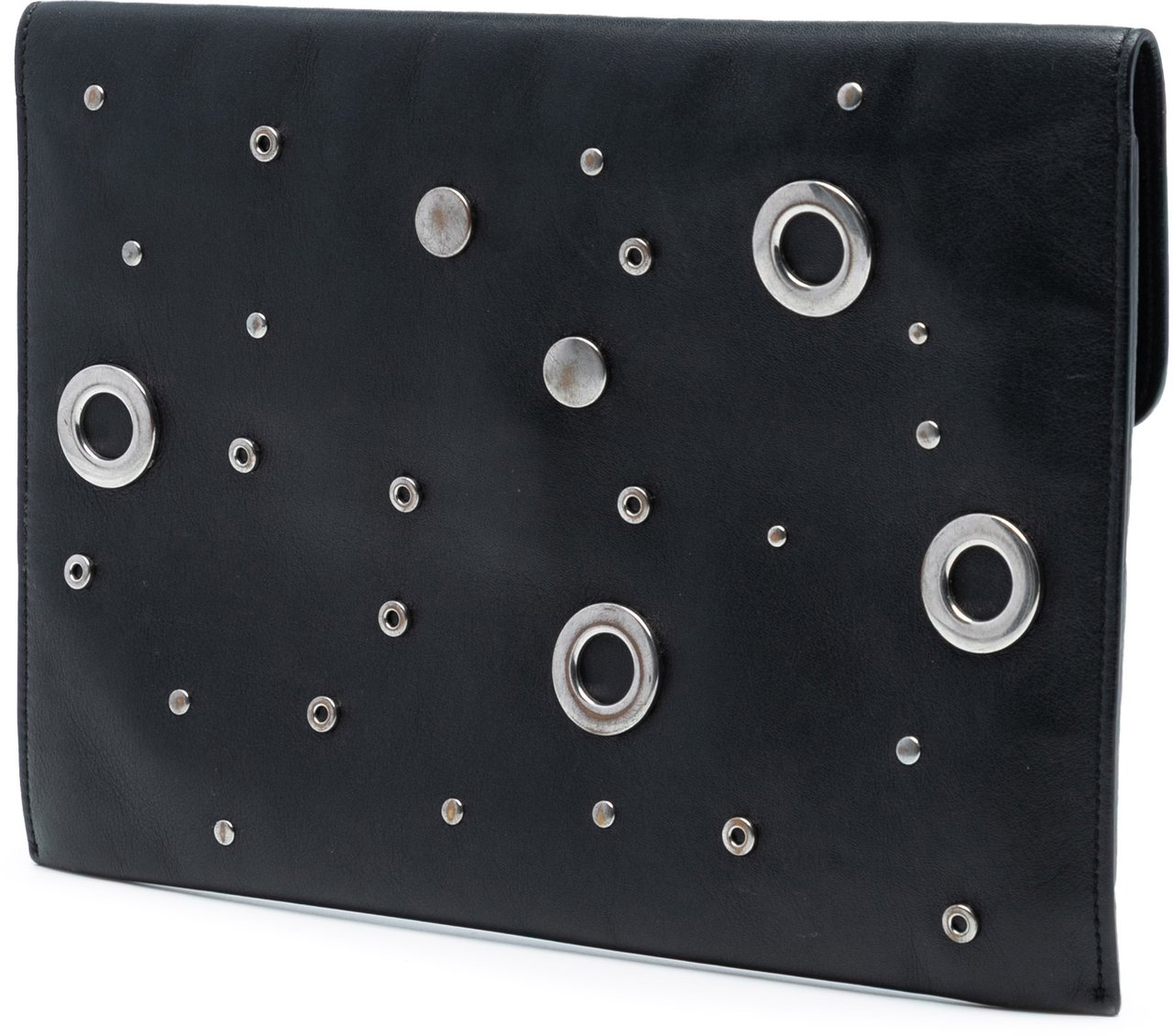 Alexander McQueen Leather Grommet Studded Skull Clutch Zwart