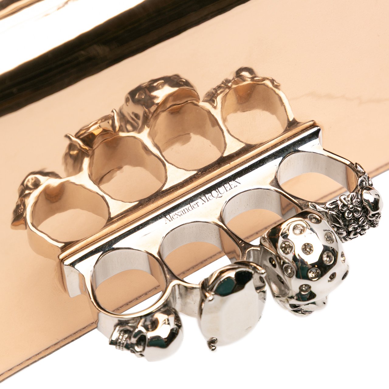 Alexander McQueen Mini Metallic Calfskin Jewelled Crossbody Goud