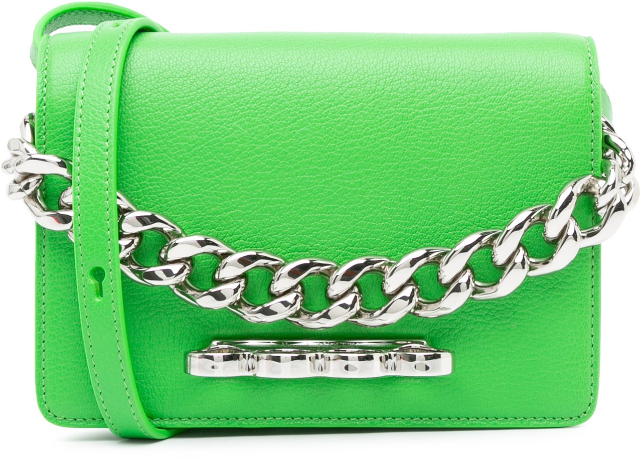 Alexander McQueen Calfskin Four Ring Knuckle Satchel Groen
