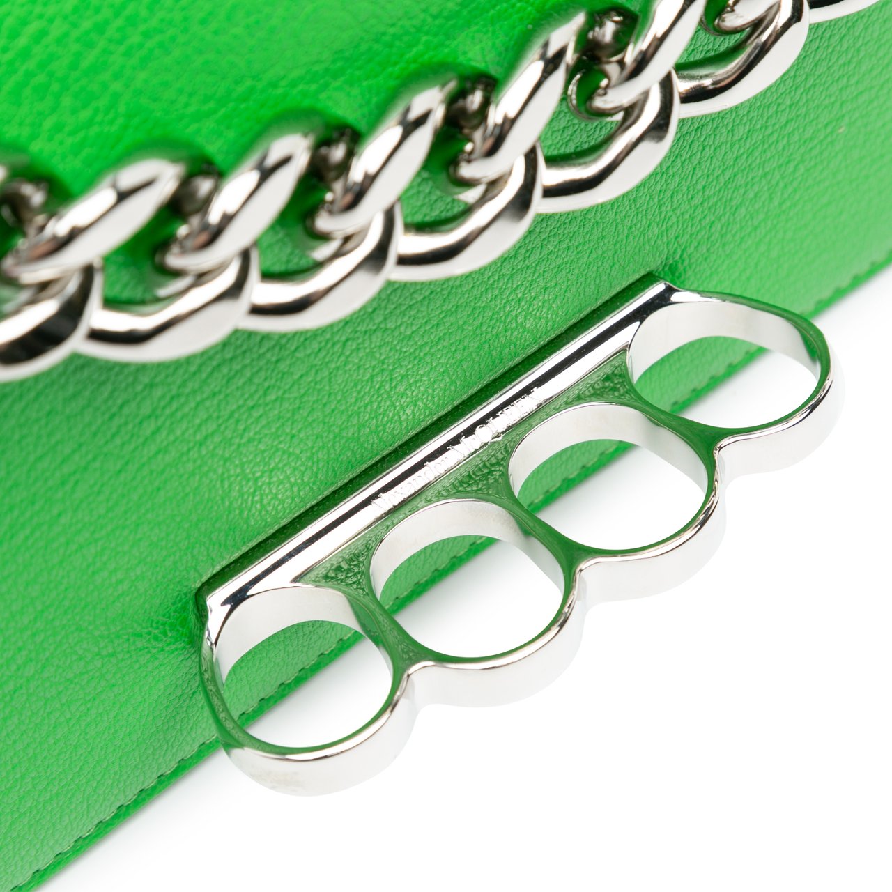 Alexander McQueen Calfskin Four Ring Knuckle Satchel Groen