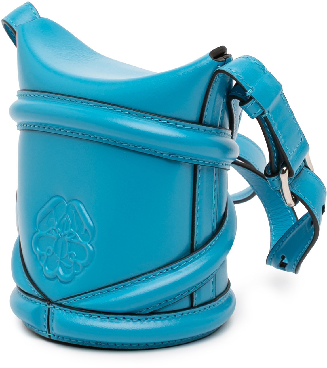 Alexander McQueen Calfskin The Curve Bucket Bag Blauw