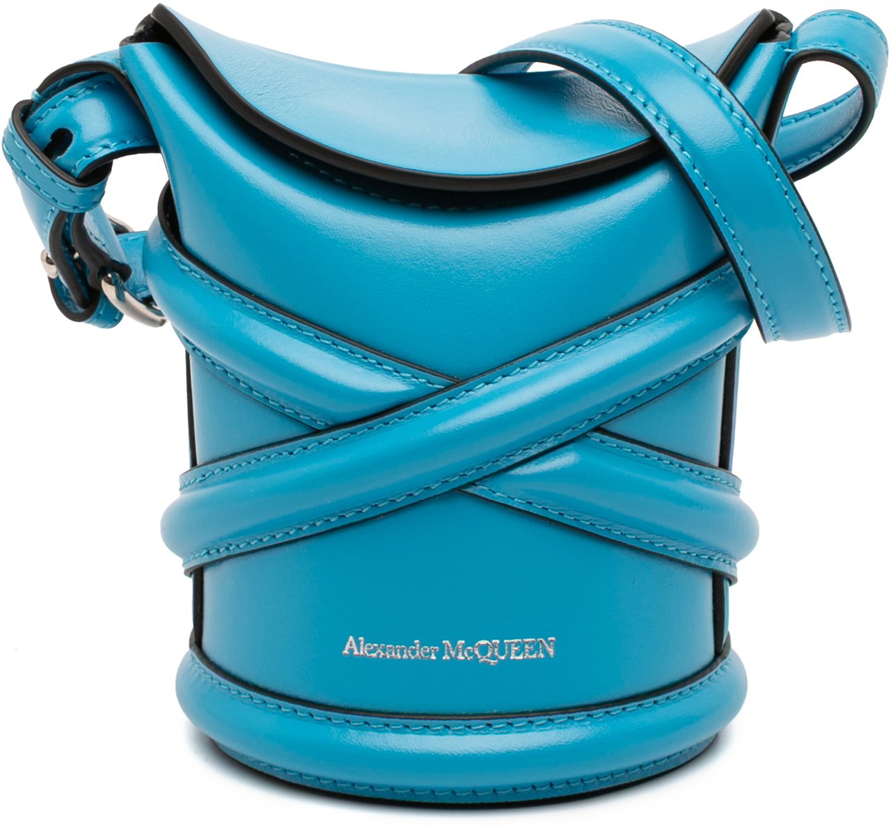 Alexander McQueen Calfskin The Curve Bucket Bag Blauw
