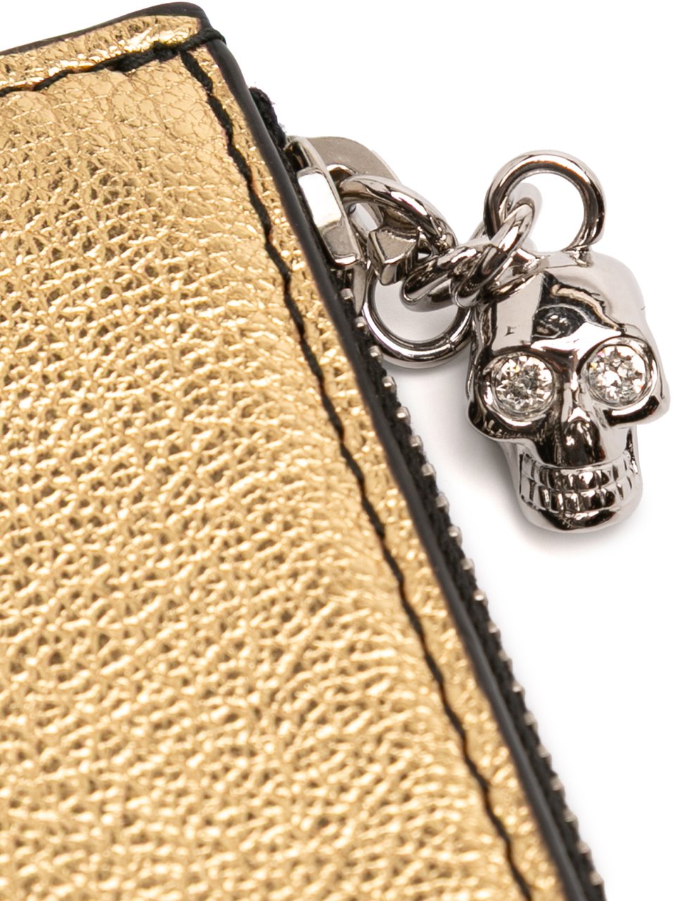 Alexander McQueen Metallic Leather Skull Charm Zip Card Holder Goud